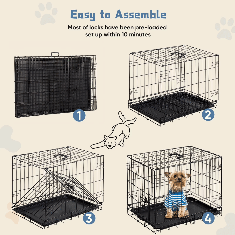 Dog Crate, 30 Inch Medium Folding Metal Wire Pet Single Door Dog Cage with Divider Panel and Plastic Leak-Proof Pan Tray, Outdoor(Shipment from Walmart)