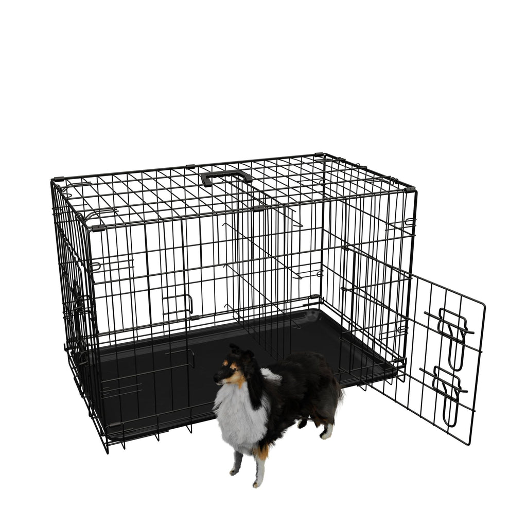 36-Inch Medium Dog Crate with Divider & Leak-Proof Tray – Double Door, Foldable for Travel