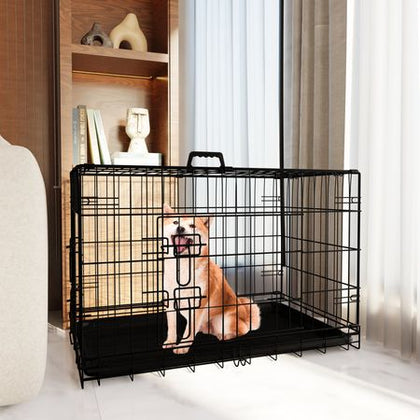 36-Inch Medium Dog Crate with Divider & Leak-Proof Tray – Double Door, Foldable for Travel