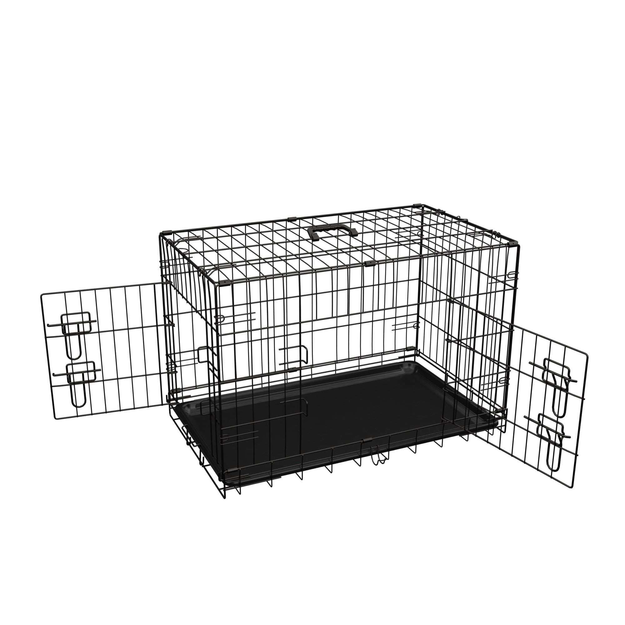 Dog Crate, 36 Inch Medium Dog Cage with Divider and Plastic Leak-Proof Pan Tray, Double Door Folding Metal Wire Cage for Indoor, Outdoor, and Travel, Made in Vietnam