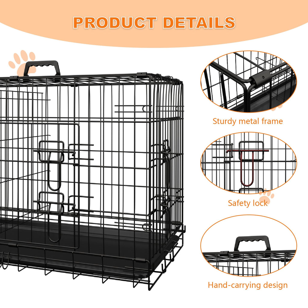 Dog Crate, 36 Inch Medium Dog Cage with Divider and Plastic Leak-Proof Pan Tray, Double Door Folding Metal Wire Cage for Indoor, Outdoor, and Travel, Made in Vietnam