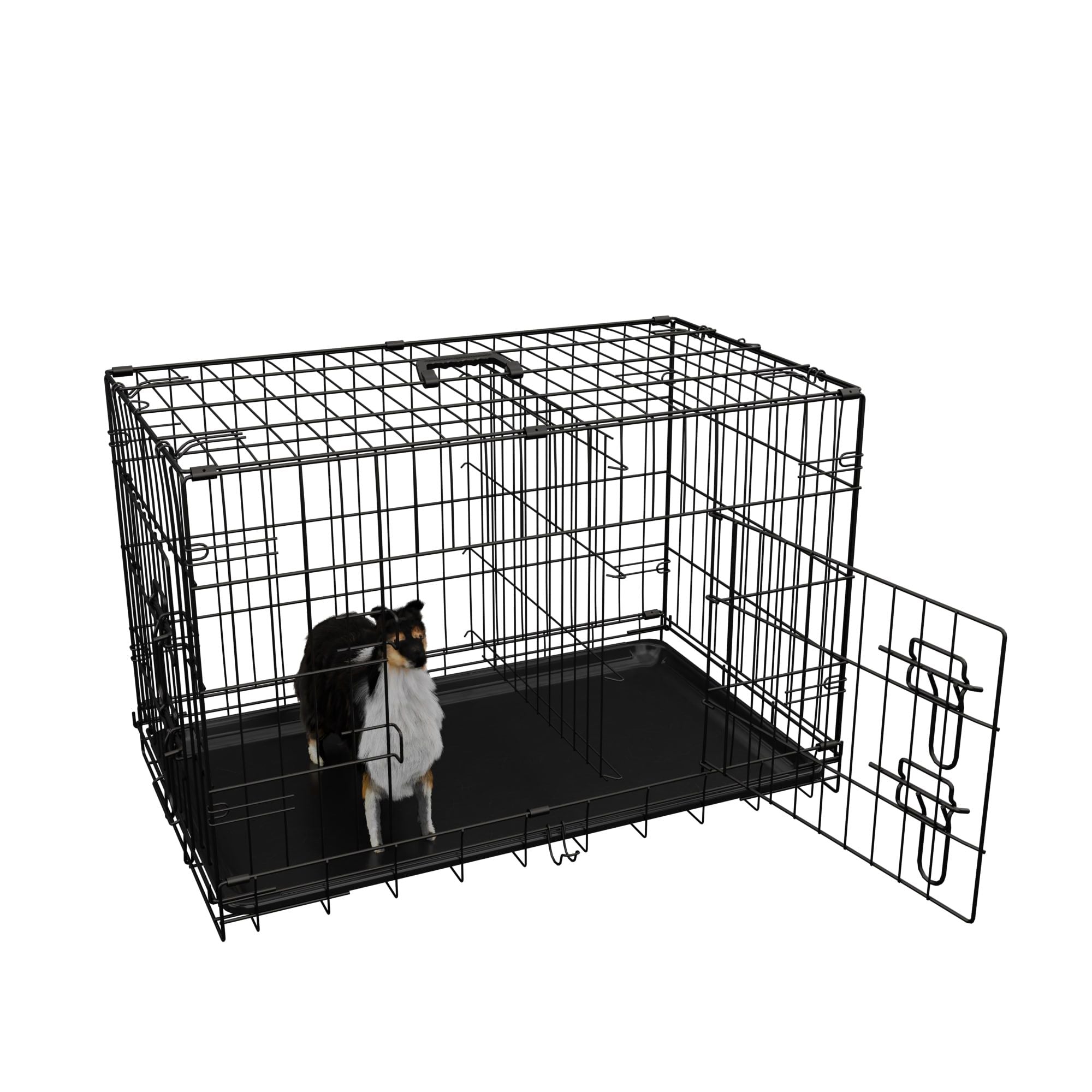 42 Inch Large Dog Crate with Divider and Leak-Proof Pan - Double Door Folding Metal Wire Cage