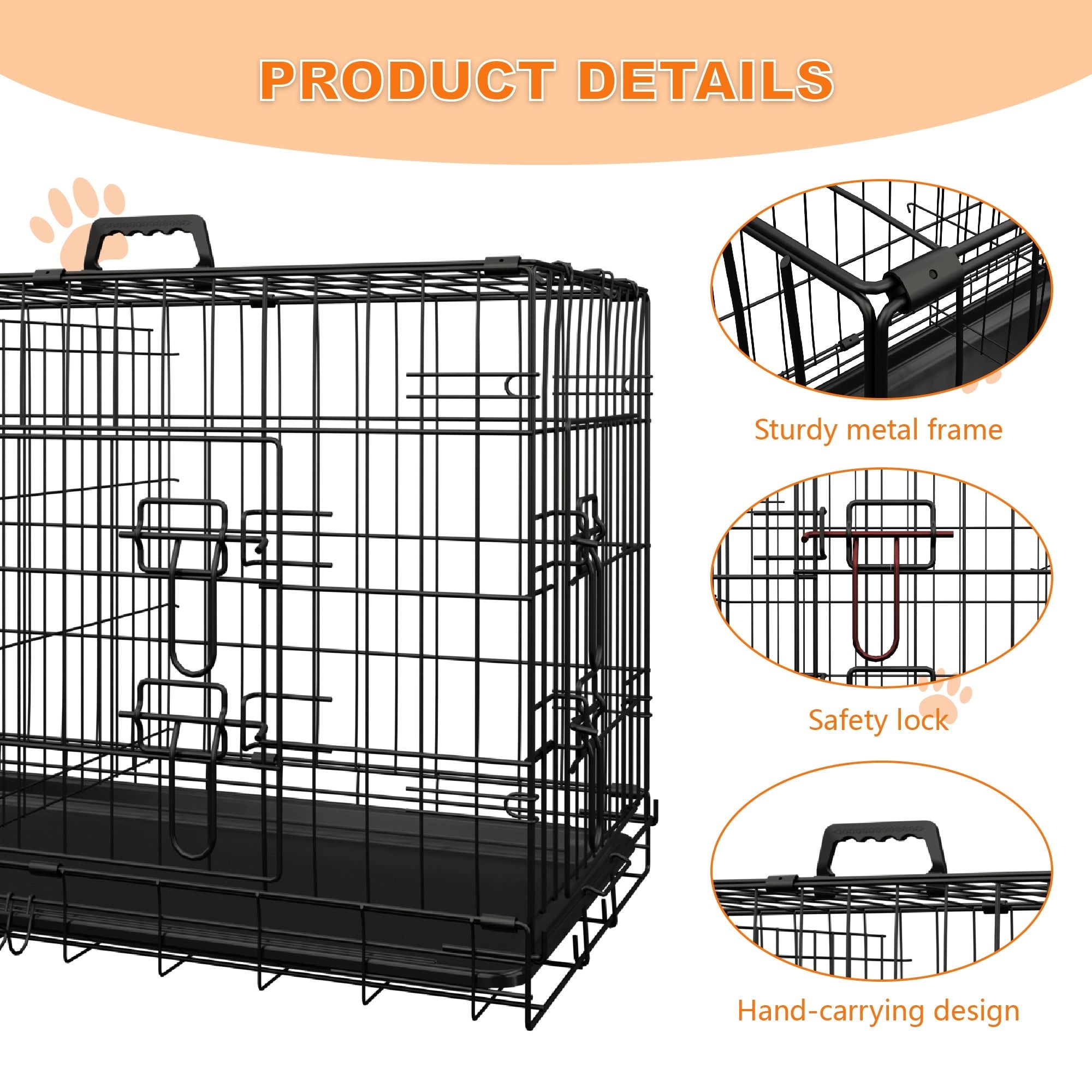 Dog Crate, 42 Inch Large Dog Cage with Divider and Plastic Leak-Proof Pan Tray, Double Door Folding Metal Wire Cage for Indoor, Outdoor, and Travel, Made in Vietnam