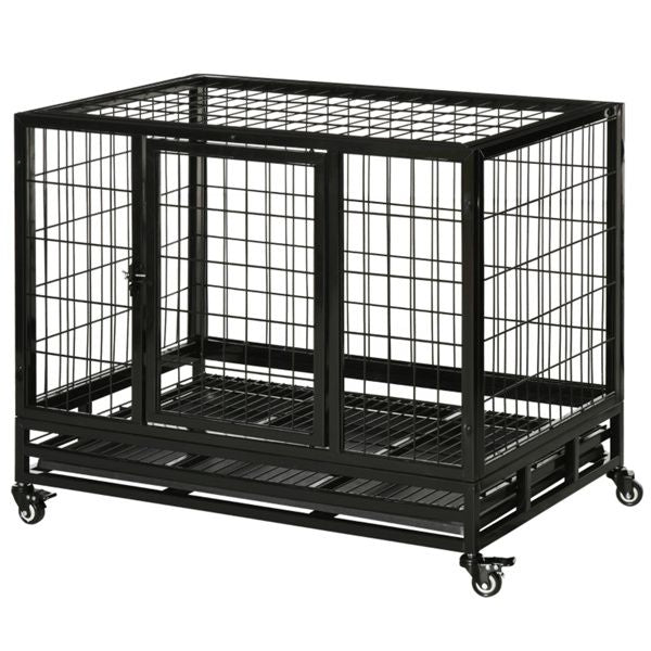 Large Black structured Dog Crate with Dual Doors and Casters