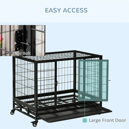 Large Black structured Dog Crate with Dual Doors and Casters