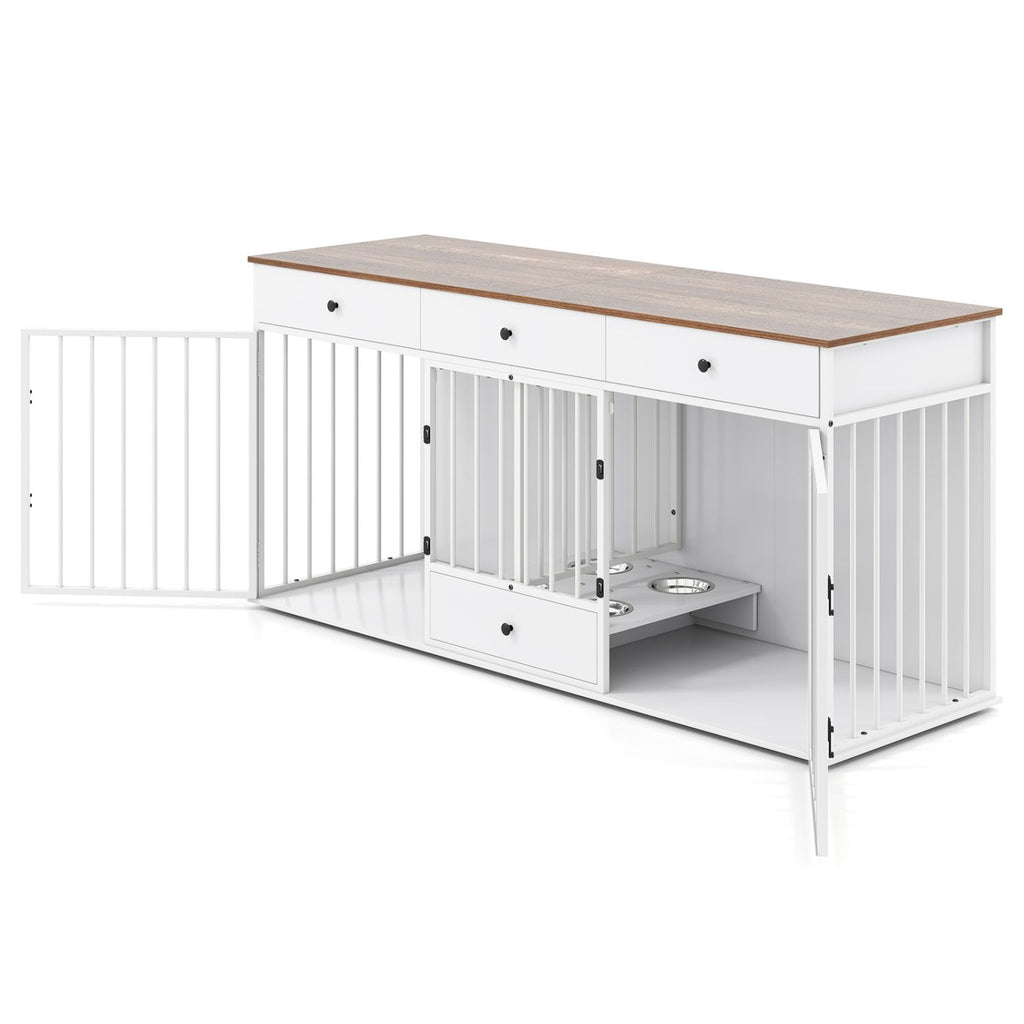 Dog Crate Furniture Indoor Modern Dog Kennel with Divider 3 Drawers and Pull-out Feeder