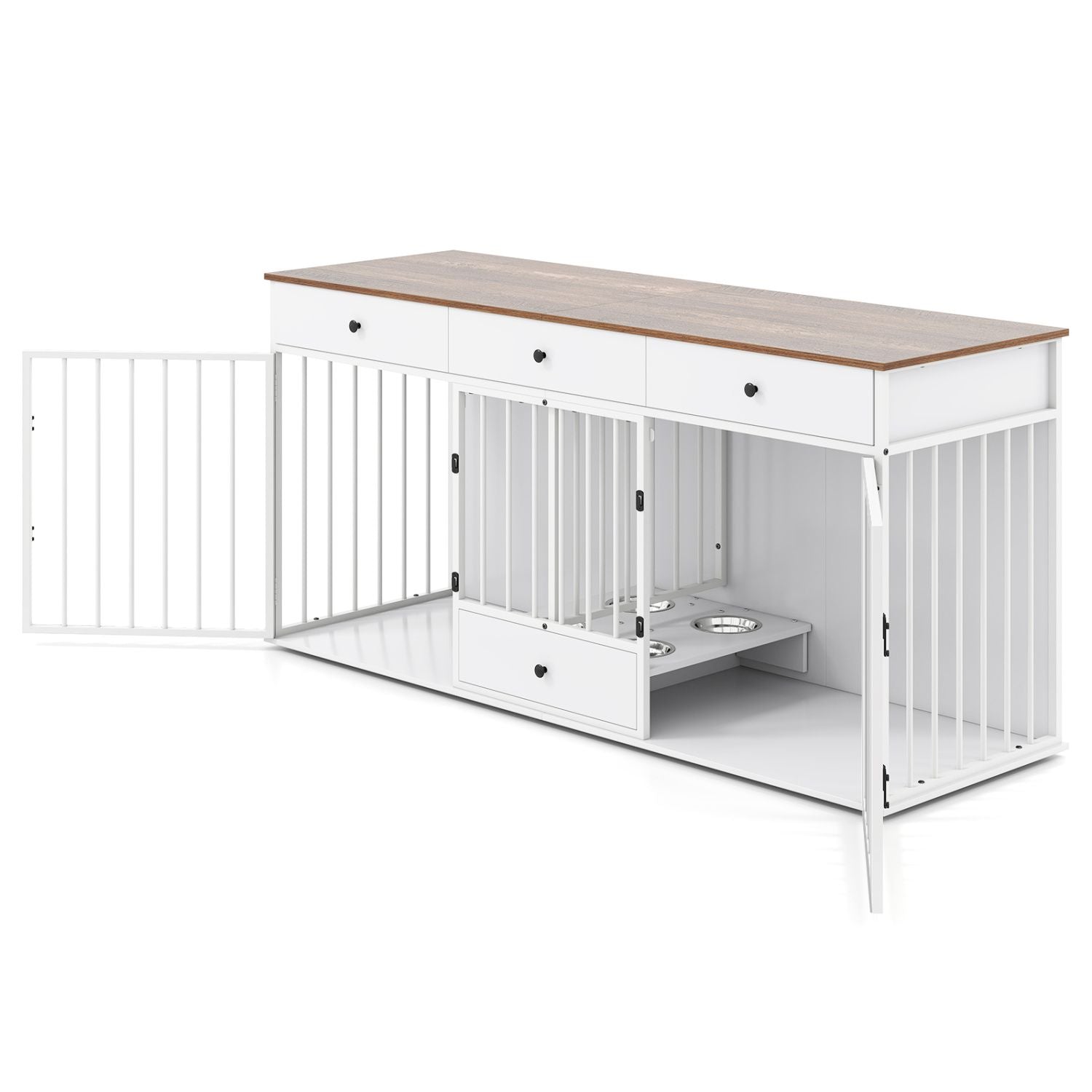 Dog Crate Furniture Indoor Modern Dog Kennel with Divider 3 Drawers and Pull-out Feeder