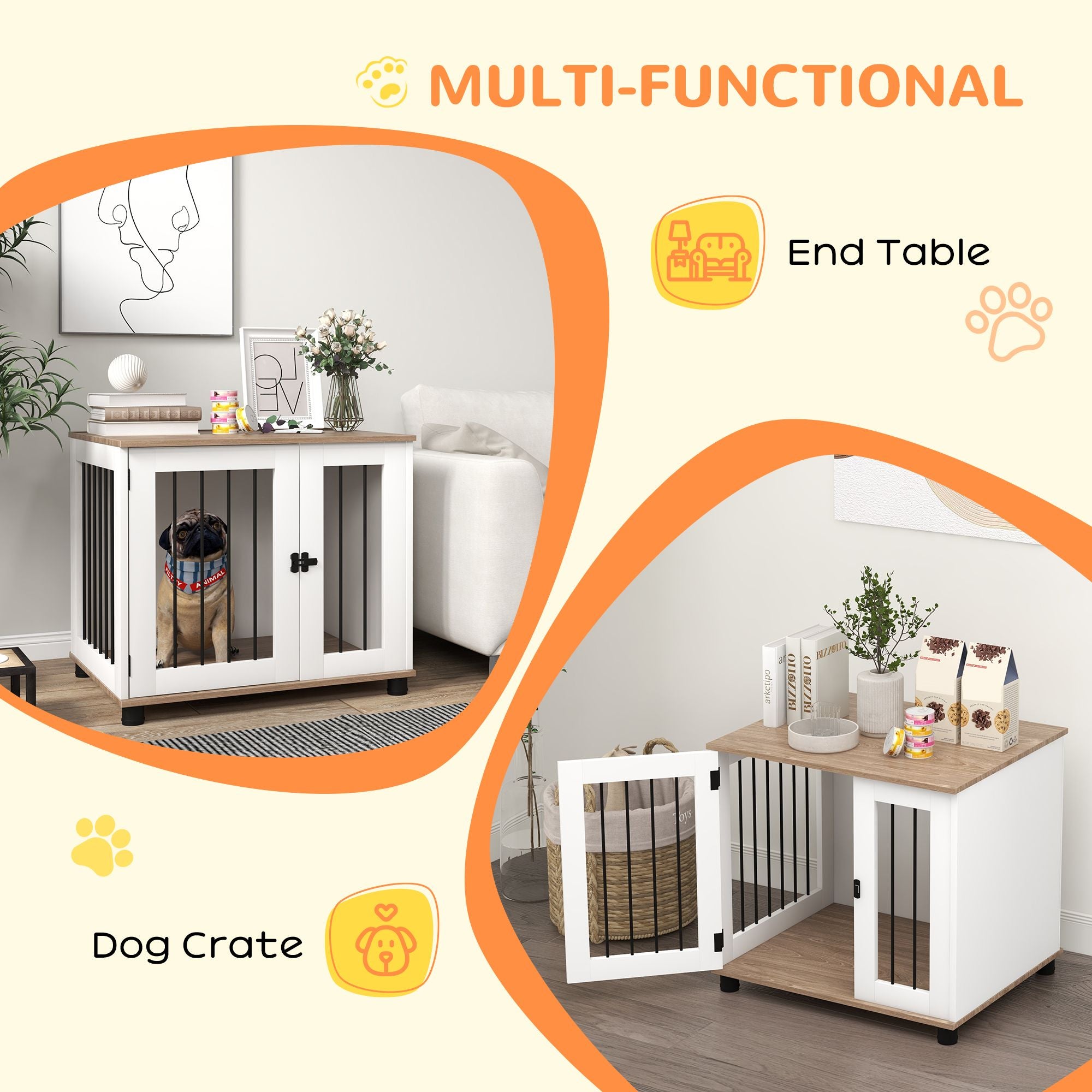 Dog Crate Furniture, Side Table Indoor Dog Kennel, End Table with Lockable Door for Small and Medium