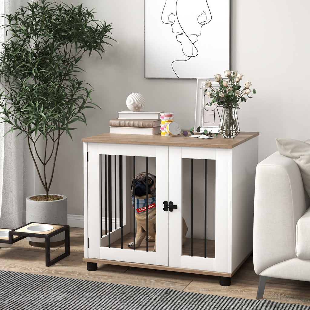 Dog Crate Furniture, Side Table Indoor Dog Kennel, End Table with Lockable Door for Small and Medium