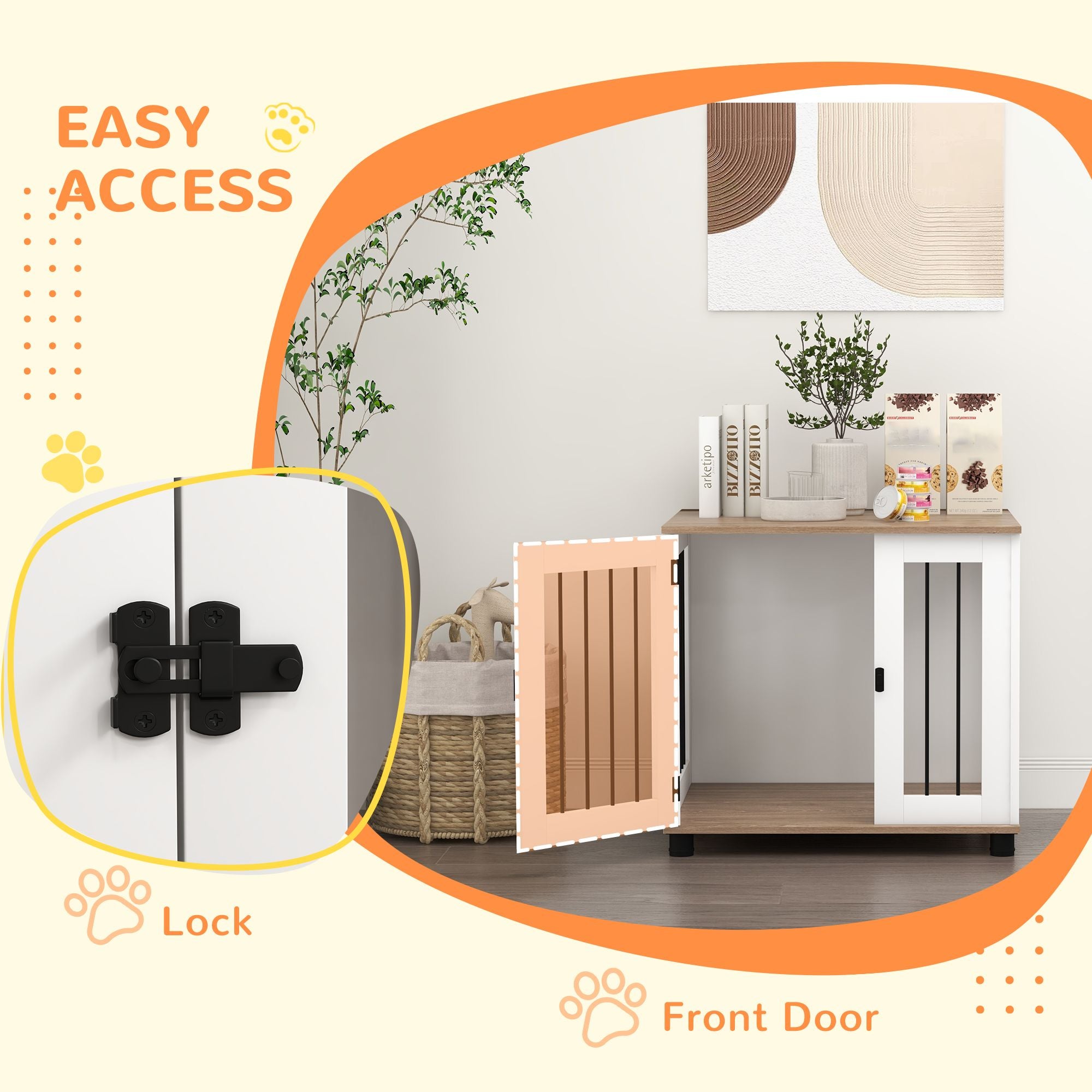 Dog Crate Furniture, Side Table Indoor Dog Kennel, End Table with Lockable Door for Small and Medium