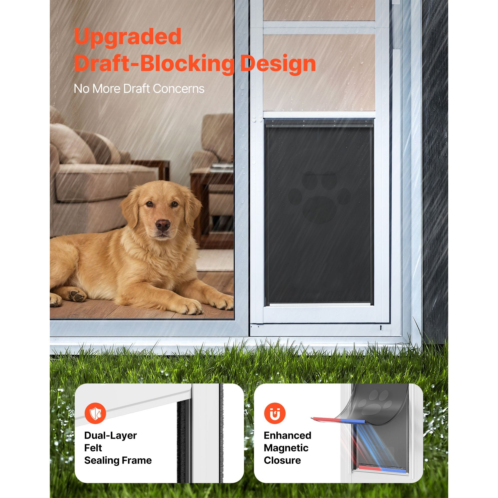 Dog Door for Sliding Glass Door, 75 7/8" to 80 11/16" Adjustable Height, Aluminum Alloy Frame with Flap and Lock, for Extra Large-Sized Dogs, 180° Swing-Open Sliding Glass Pet Doors for Renters