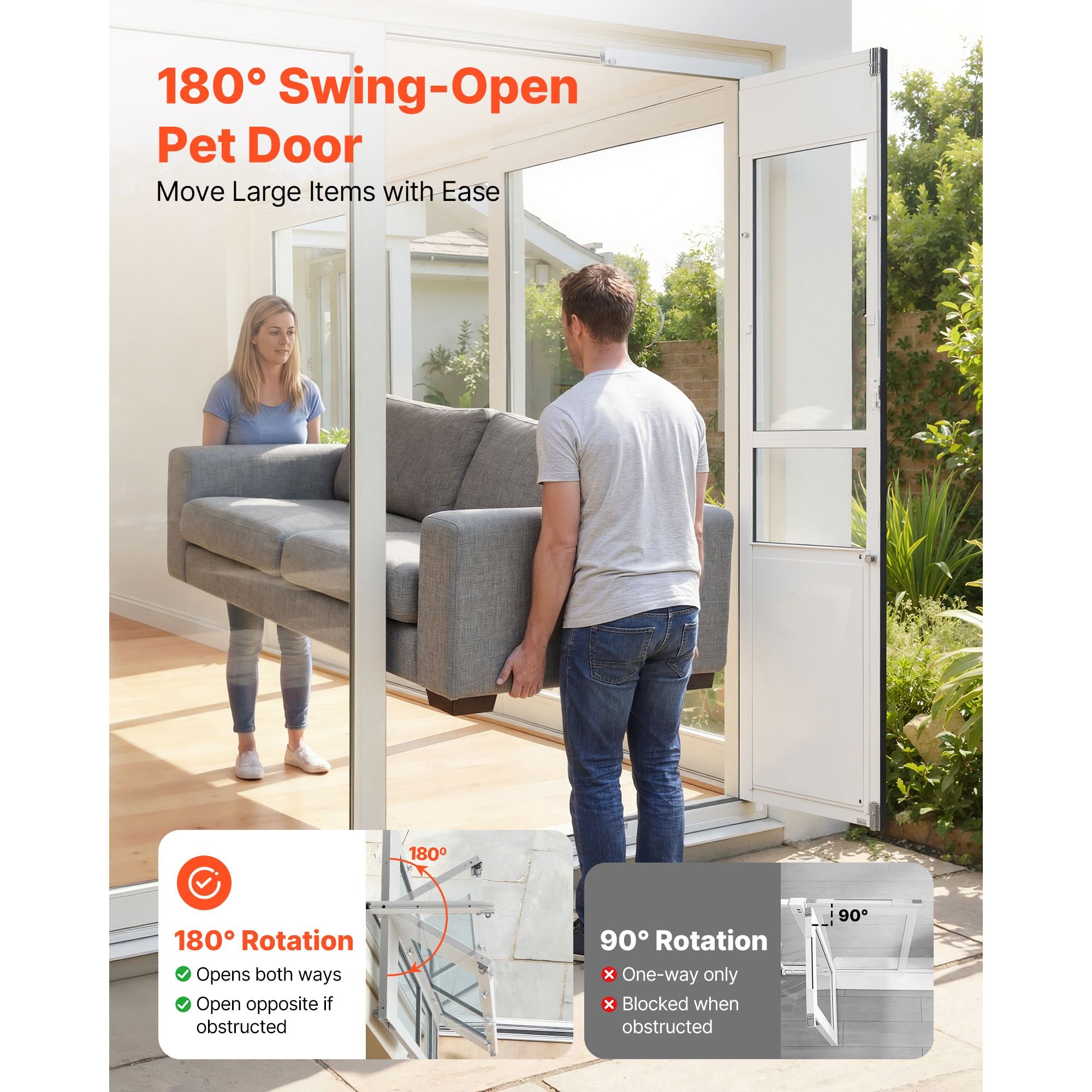 Dog Door for Sliding Glass Door, 75 7/8" to 80 11/16" Adjustable Height, Aluminum Alloy Frame with Flap and Lock, for Extra Large-Sized Dogs, 180° Swing-Open Sliding Glass Pet Doors for Renters
