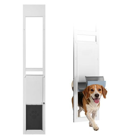 Dog Door for Sliding Glass Door, 75 7/8" to 80 11/16" Adjustable Height, Aluminum Alloy Frame with Flap and Rotating Hinge, Lock Design, for Large-Sized Dogs, Sliding Glass Pet Doors for Renters