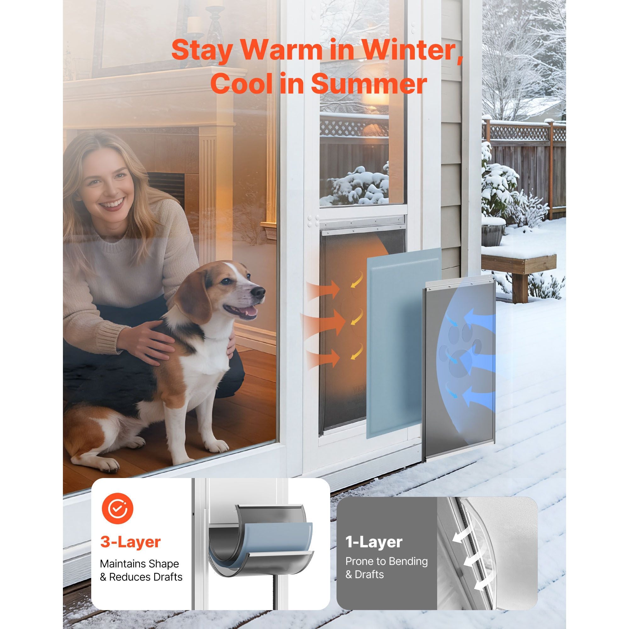 Dog Door for Sliding Glass Door, 75 7/8" to 80 11/16" Adjustable Height, Aluminum Alloy Frame with Flap and Rotating Hinge, Lock Design, for Large-Sized Dogs, Sliding Glass Pet Doors for Renters