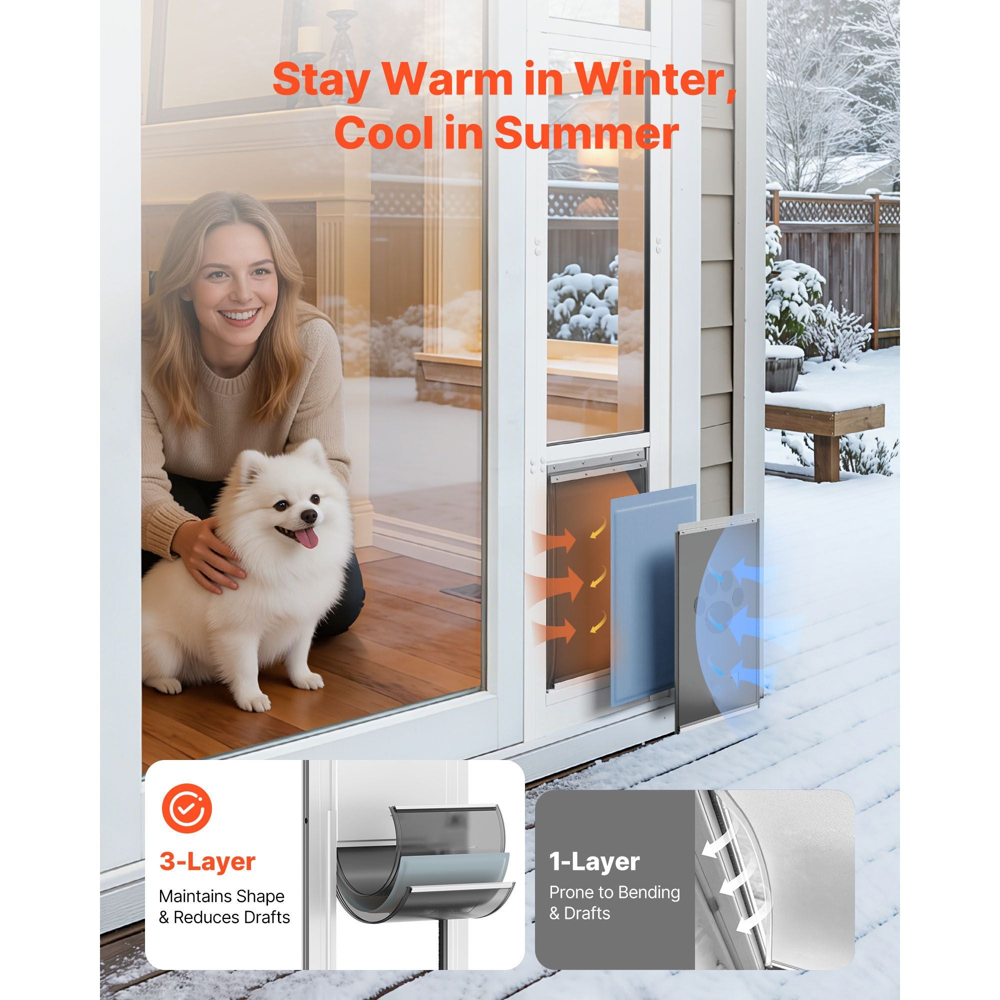 Dog Door for Sliding Glass Door, 75 7/8" to 80 11/16" Adjustable Height, Aluminum Alloy Frame with Flap, Rotating Hinge, Lock Design, for Medium-Sized Dogs, Sliding Glass Pet Doors for Renters