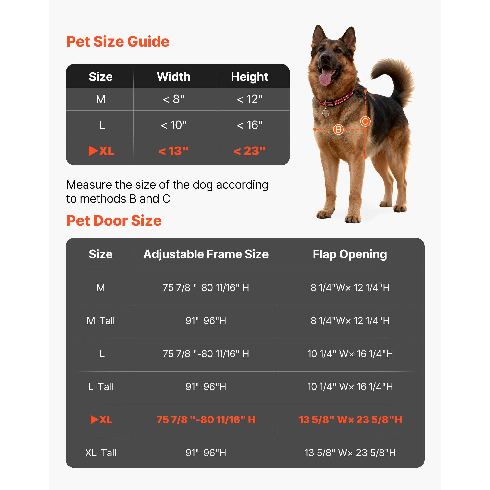 Dog Door for Sliding Glass Door, 91 to 96 in Adjustable Height, Aluminum Alloy Frame with Metal Rotating Hinges, Lock Design, 13 5/8 x 23 5/8 in Flap, Sliding Glass Pet Door for Renters