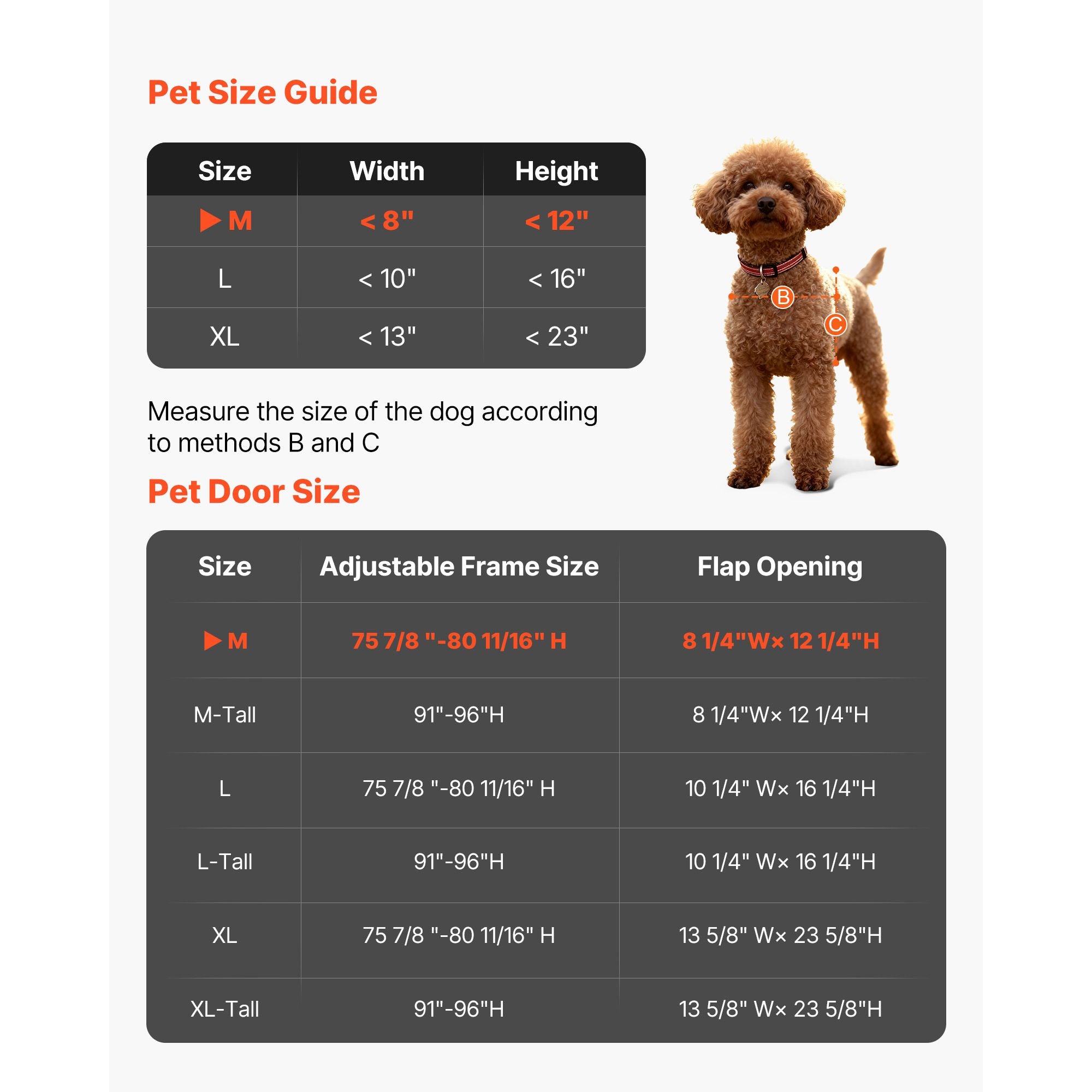 Dog Door for Sliding Glass Door, 91 to 96 in Adjustable Height, Aluminum Alloy Frame with Metal Rotating Hinges, Lock Design, 8 1/4 x 12 1/4 in Flap, Sliding Glass Pet Door for Renters