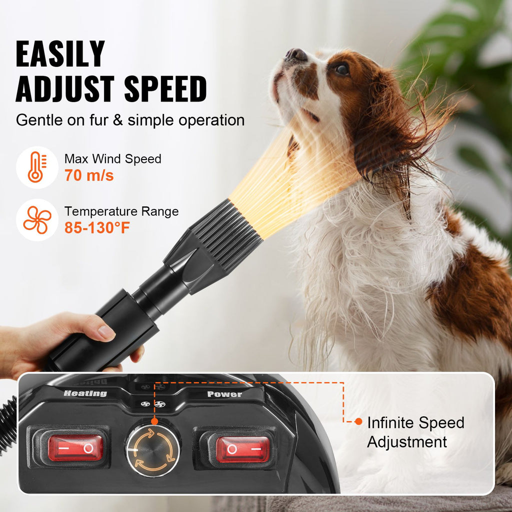 Dog Dryer, 2000W/2.7HP Dog Blow Dryer, Pet Grooming Dryer with Adjustable Speed and Temperature Control, Pet Hair Dryer with 4 Nozzles and Extendable Hose, Black
