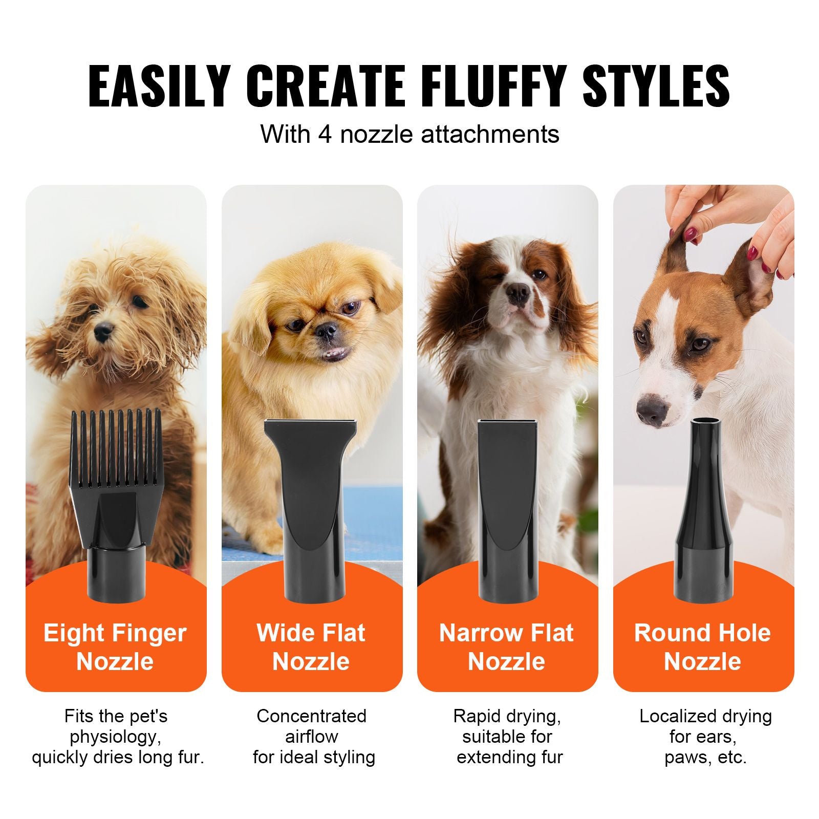 Dog Dryer, 2000W/2.7HP Dog Blow Dryer, Pet Grooming Dryer with Adjustable Speed and Temperature Control, Pet Hair Dryer with 4 Nozzles and Extendable Hose, Black