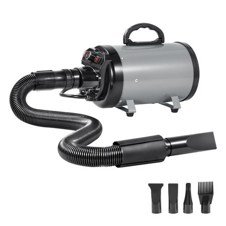 Dog Dryer, 2000W/2.7HP Dog Blow Dryer, Pet Grooming Dryer with Adjustable Speed and Temperature Control, Pet Hair Dryer with 4 Nozzles and Extendable Hose, Grey and Black