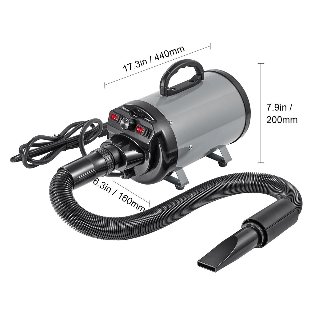 Dog Dryer, 2000W/2.7HP Dog Blow Dryer, Pet Grooming Dryer with Adjustable Speed and Temperature Control, Pet Hair Dryer with 4 Nozzles and Extendable Hose, Grey and Black