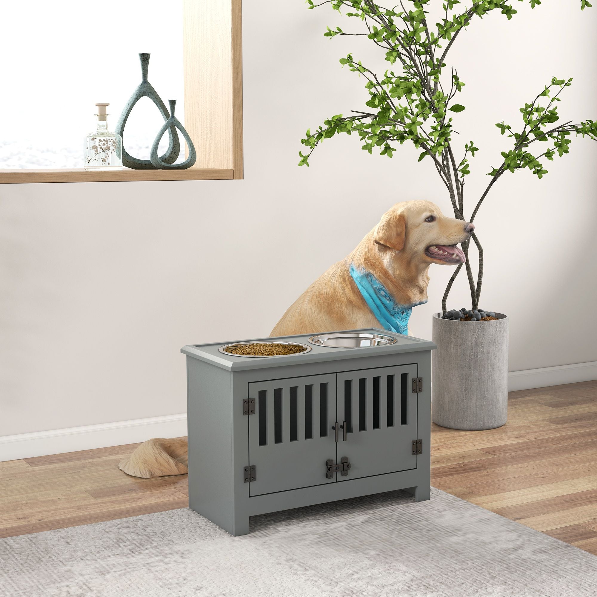 Elevate Your Dog's Mealtime with a Stylish Storage Cabinet & Feeding Station