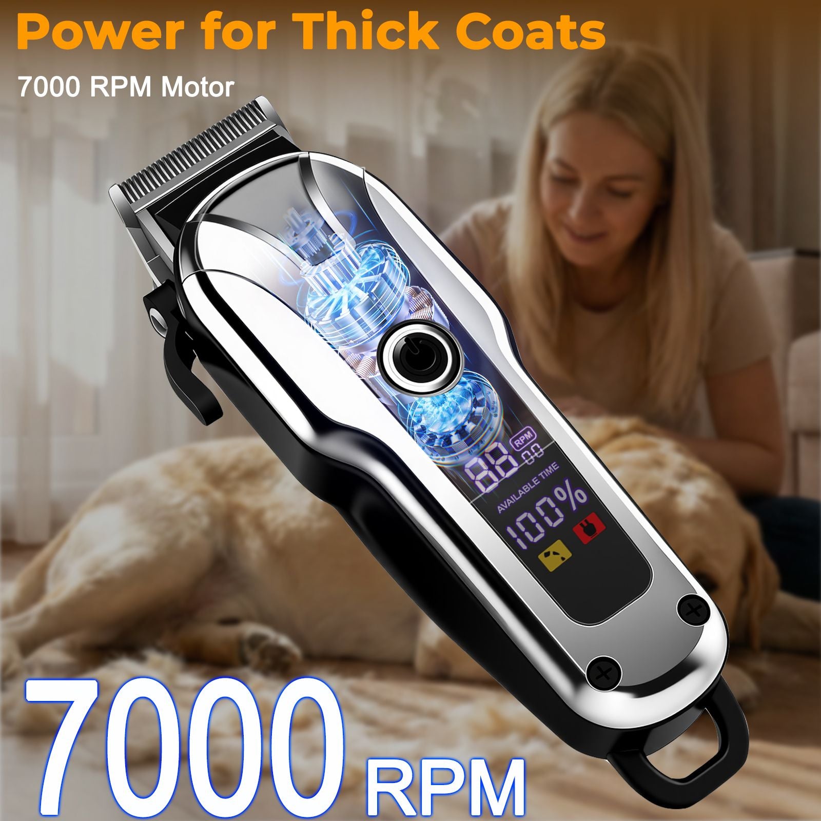 Salon-Quality Dog & Cat Grooming Trimmer – Adjustable, Quiet & Cordless