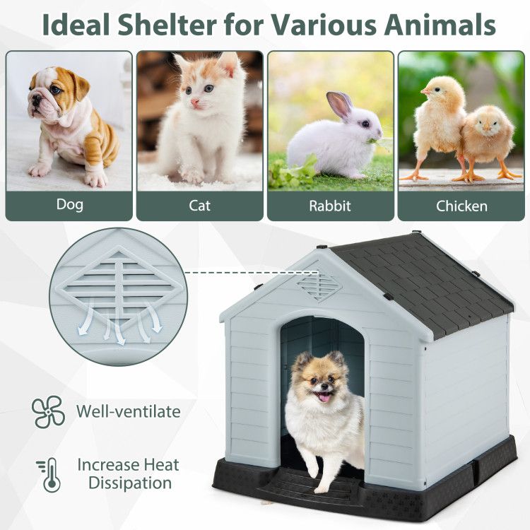 Dog House for Small Dogs Waterproof Plastic with Elevated Floor