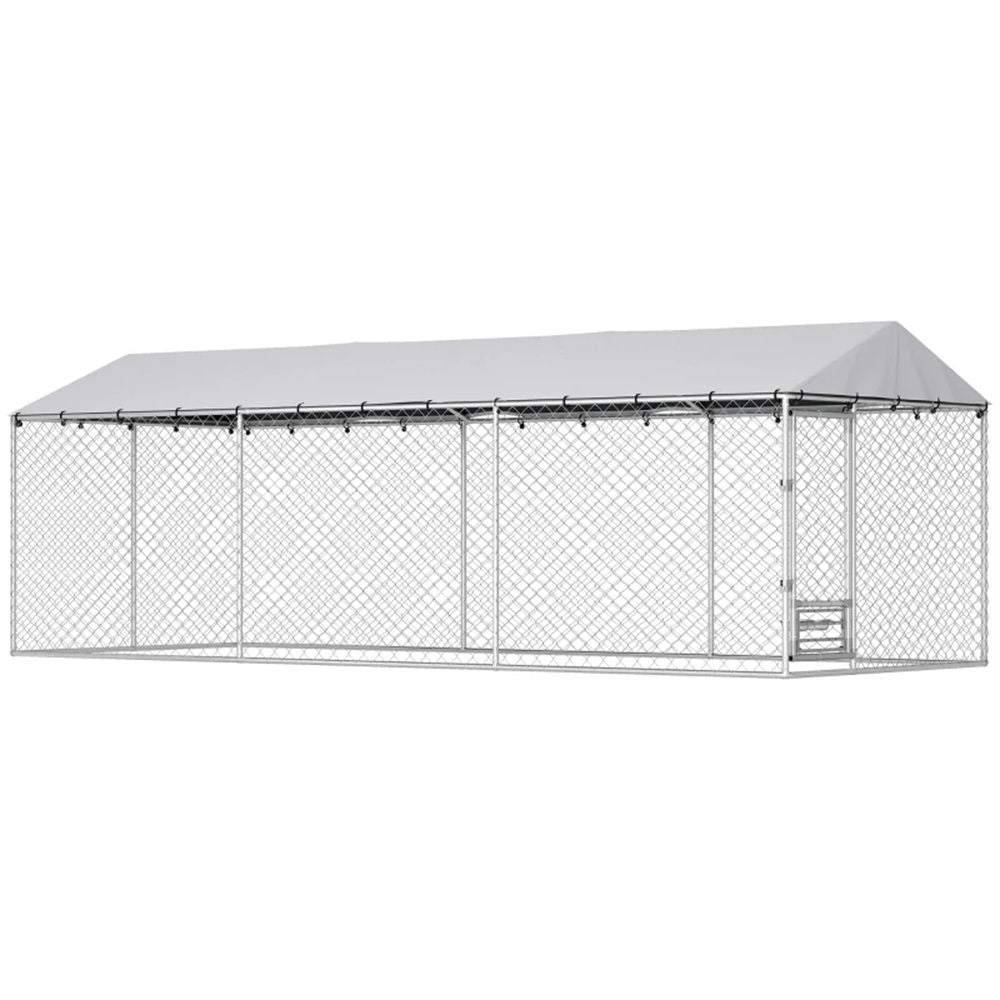 Large Outdoor Dog Kennel with Rotating Feeder and UV Canopy