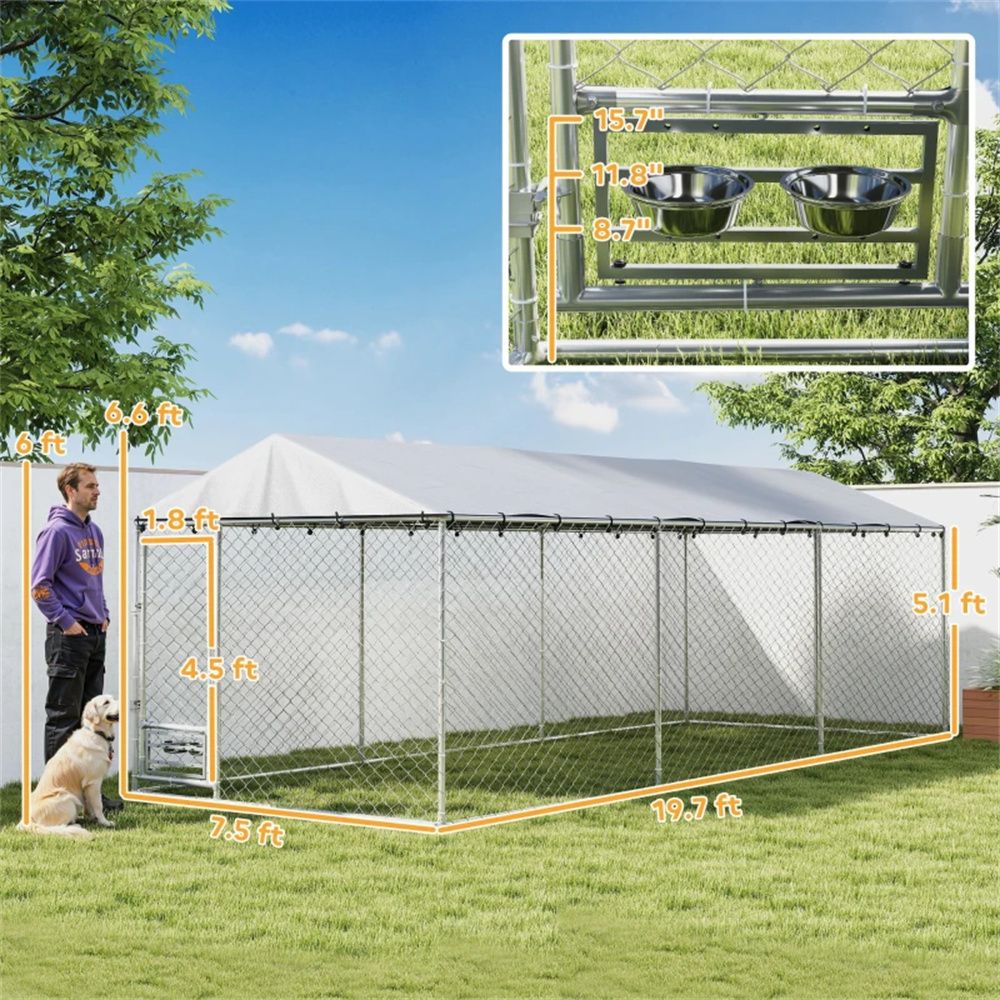 Large Outdoor Dog Kennel with Rotating Feeder and UV Canopy