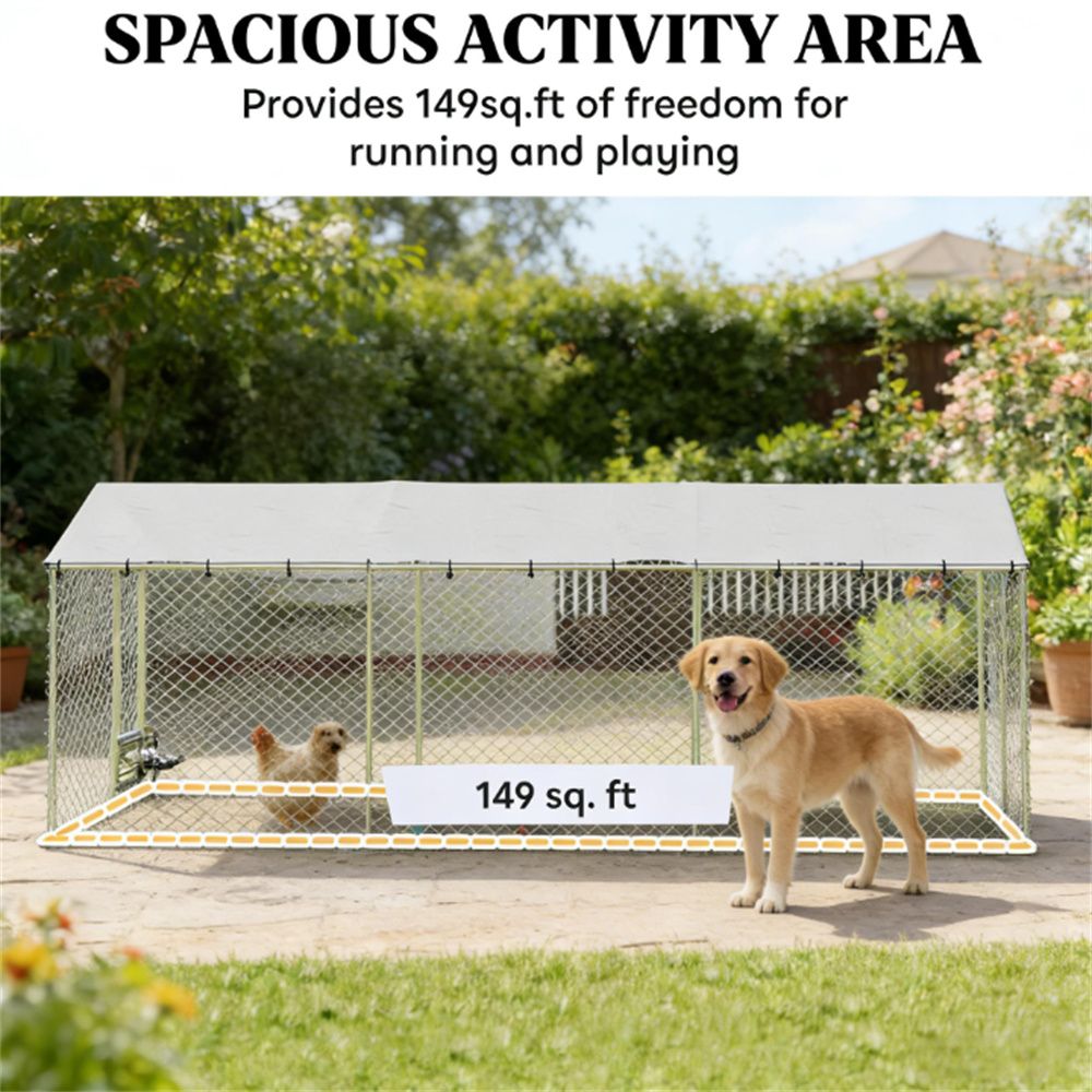 Large Outdoor Dog Kennel with Rotating Feeder and UV Canopy