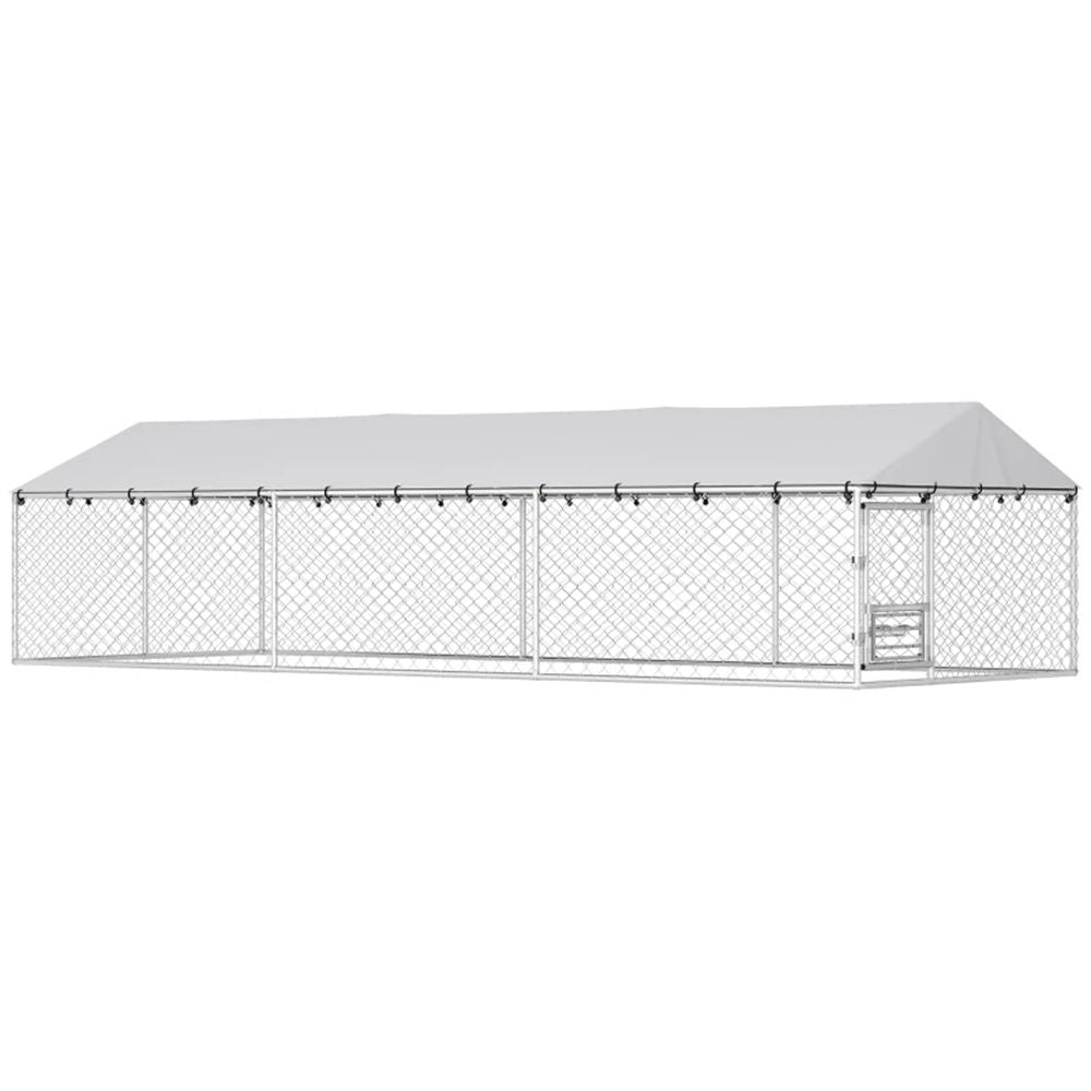 Large Outdoor Dog Kennel with Rotating Feeder and UV Canopy