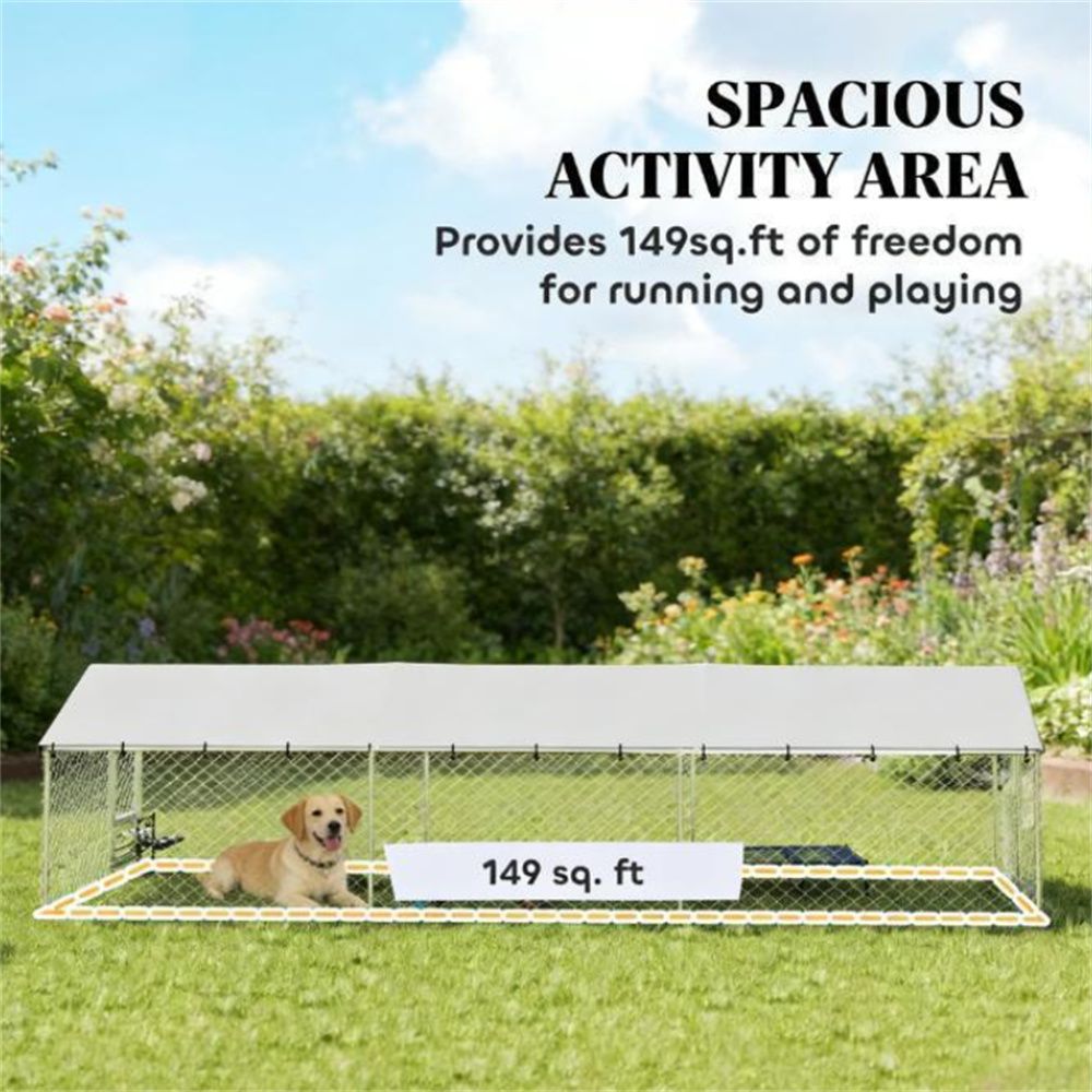 Large Outdoor Dog Kennel with Rotating Feeder and UV Canopy