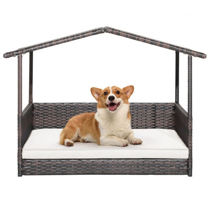 Indoor & Outdoor Wicker Dog House with Canopy and Ultra-Soft Cushion