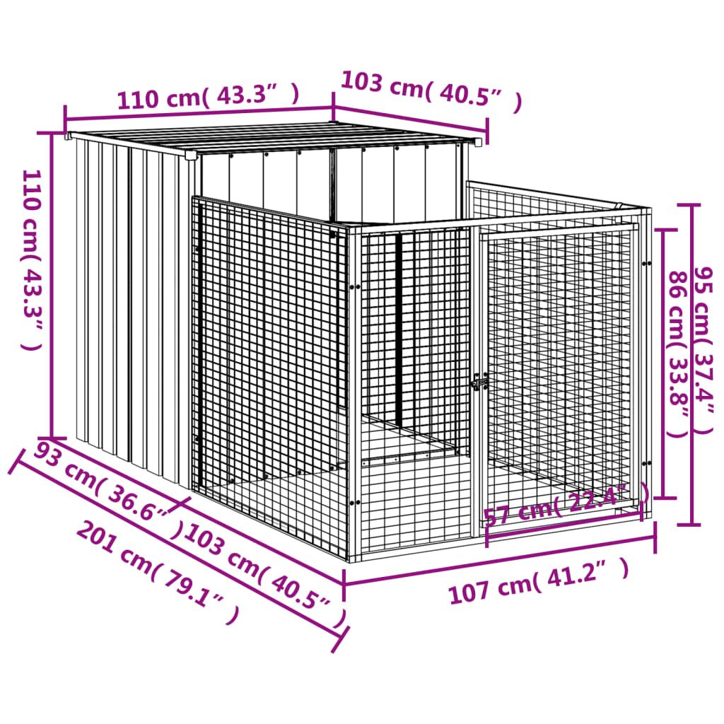 Dog House with Run Anthracite 43.3"x79.1"x43.3" Galvanized Steel
