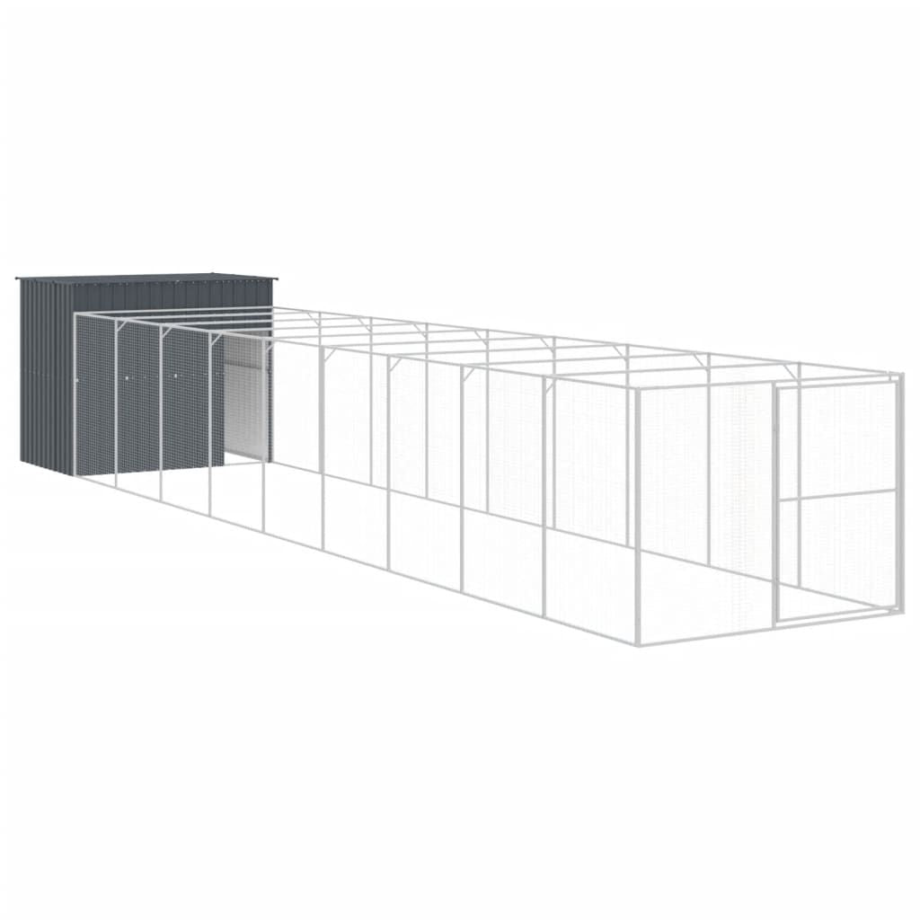 Dog House with Run Anthracite 84.3"x420.9"x71.3" Galvanized structured