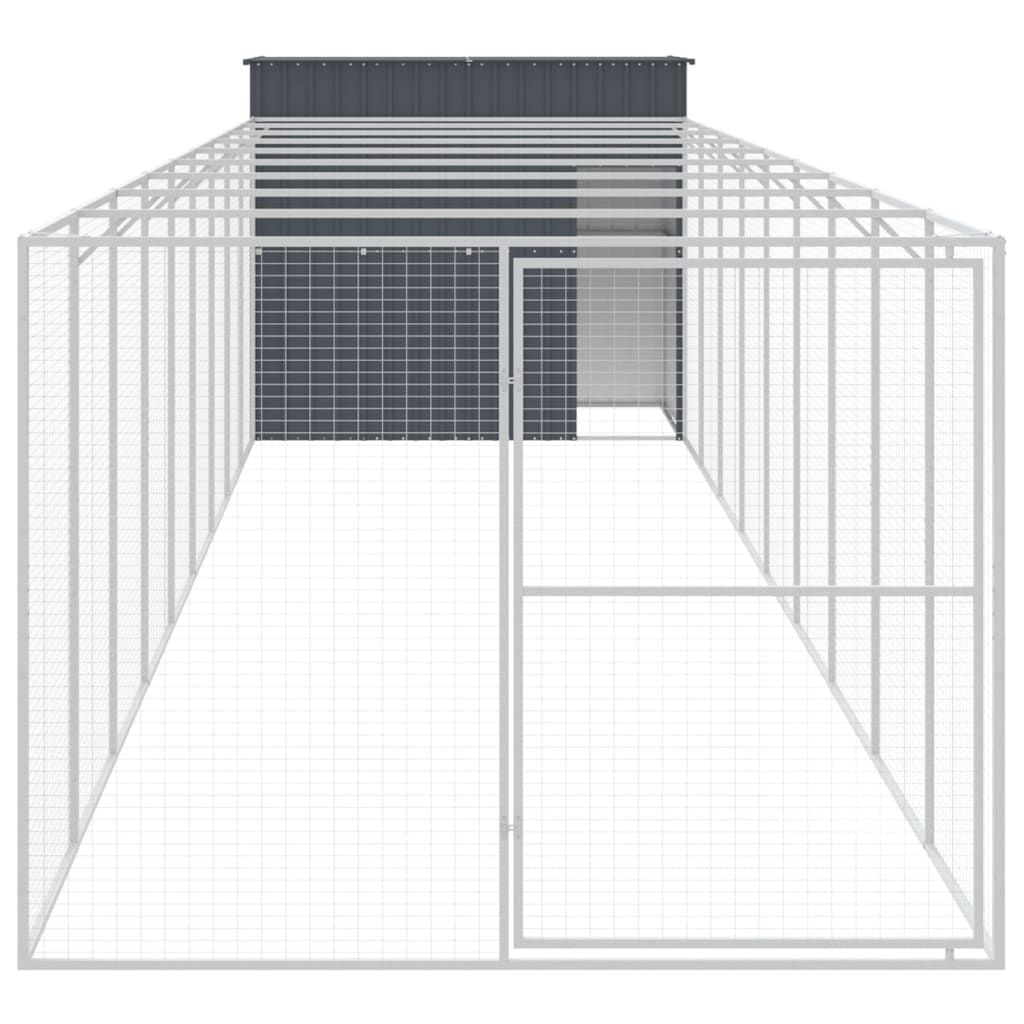 Dog House with Run Anthracite 84.3"x420.9"x71.3" Galvanized structured