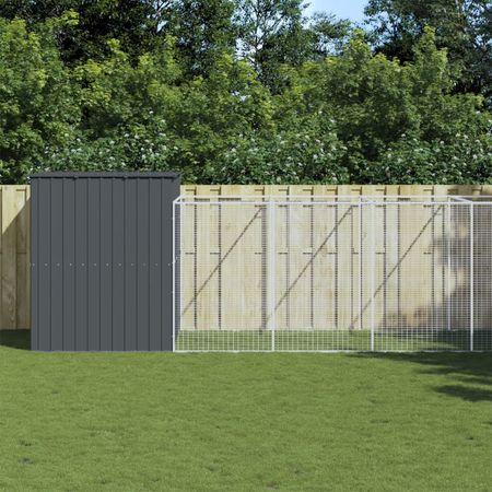 Dog House with Run Anthracite 84.3"x420.9"x71.3" Galvanized structured