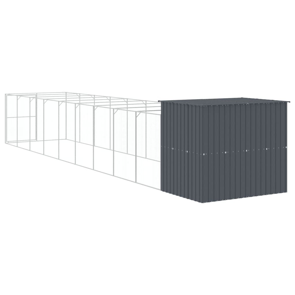 Dog House with Run Anthracite 84.3"x420.9"x71.3" Galvanized structured