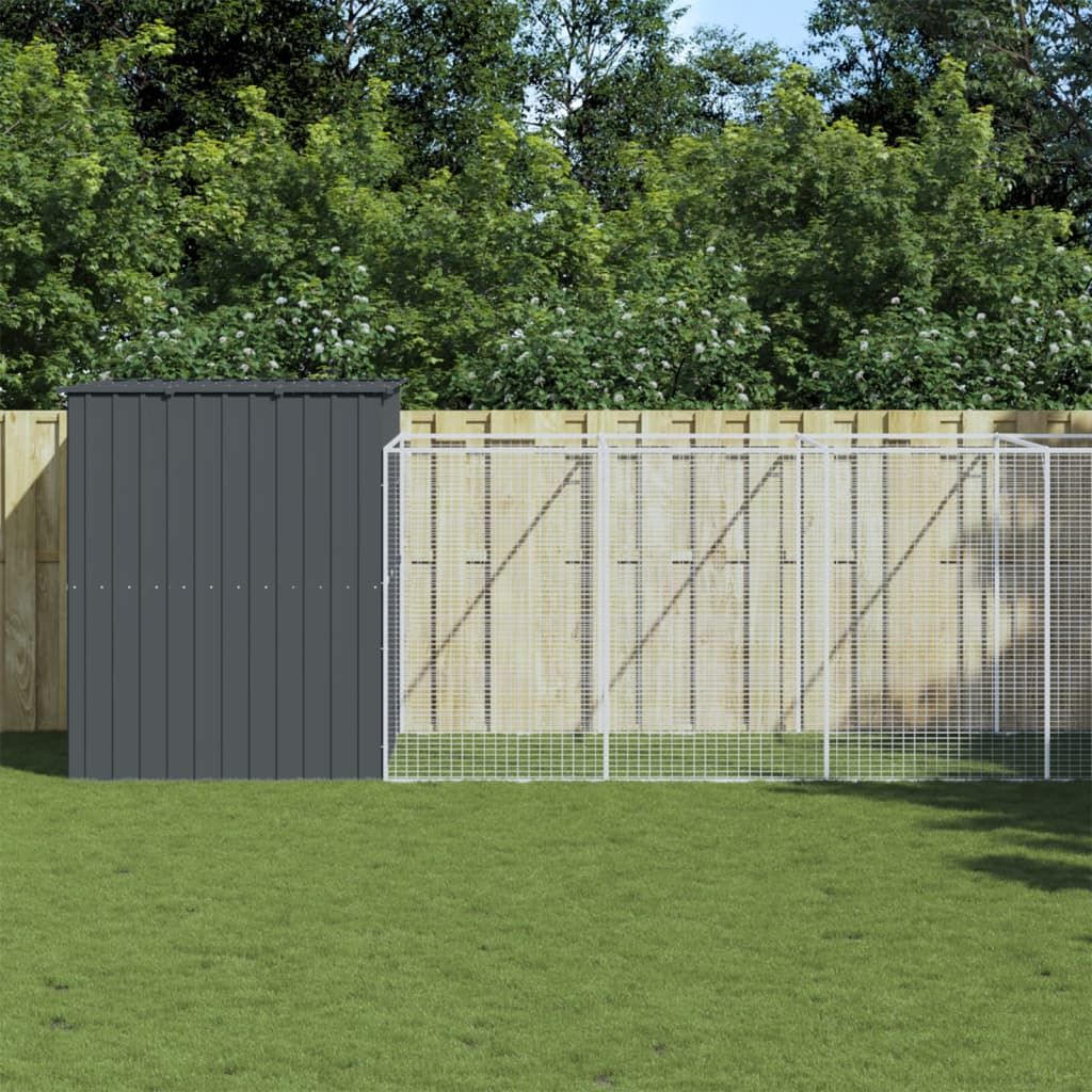 Dog House with Run Anthracite 84.3"x420.9"x71.3" Galvanized structured