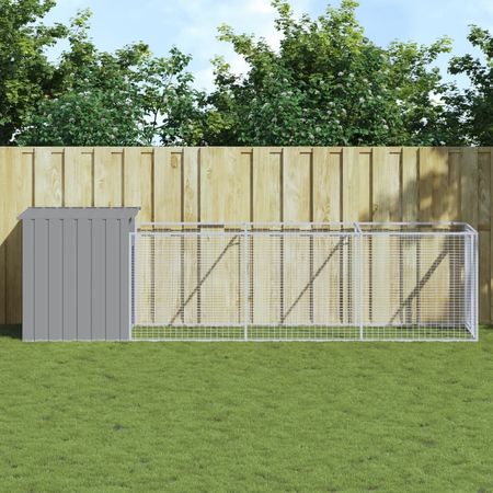 Dog House with Run Light Gray 43.3"x159.4"x43.3" Galvanized Steel – image 1