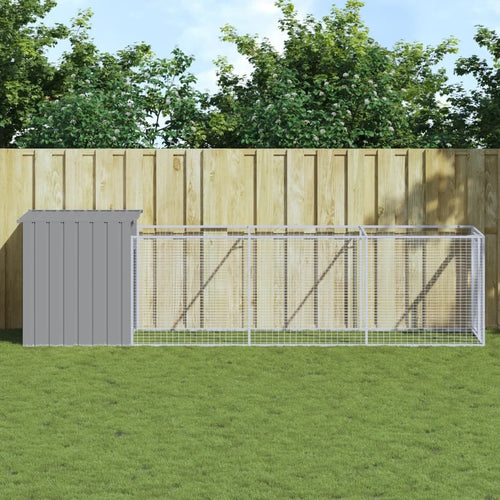 Dog House with Run Light Gray 43.3"x159.4"x43.3" Galvanized Steel – image 2