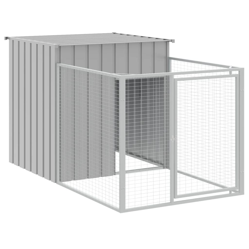 Dog House with Run Light Grey 43.3x79.1x43.3" Galvanised Steel