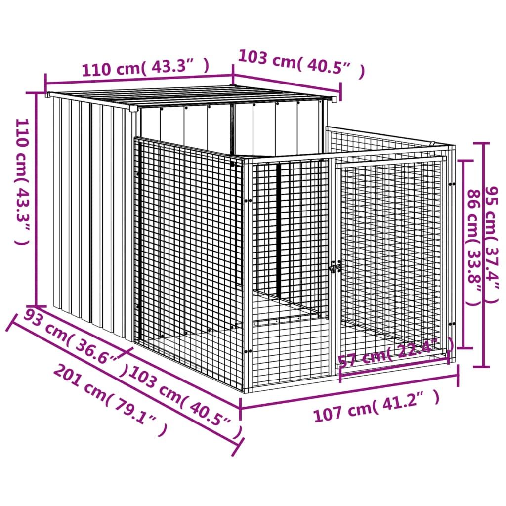 Dog House with Run Light Grey 43.3x79.1x43.3" Galvanised Steel