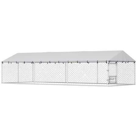 Outdoor Dog Kennel with Lockable Door & Adjustable Bowls