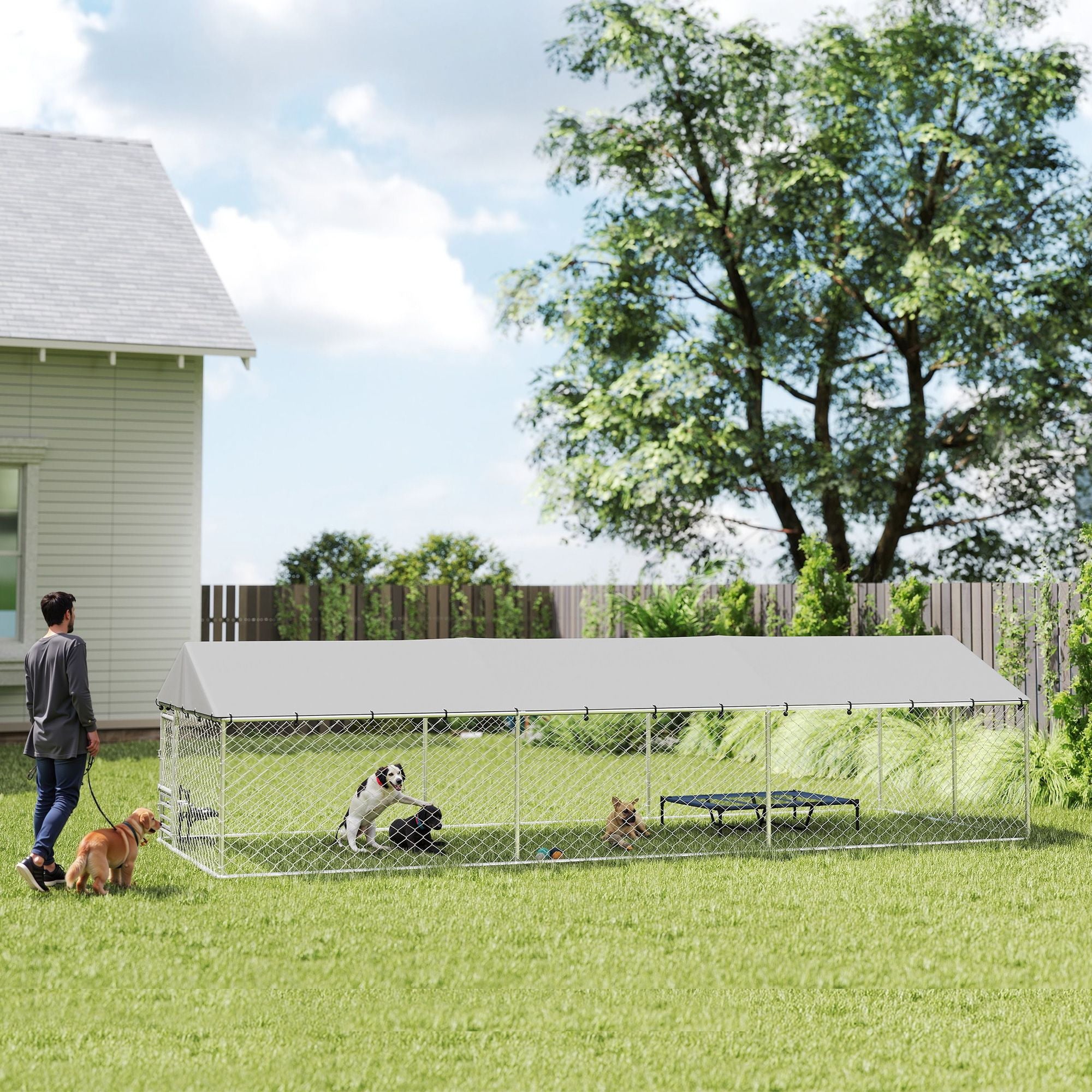 Outdoor Dog Kennel with Lockable Door & Adjustable Bowls