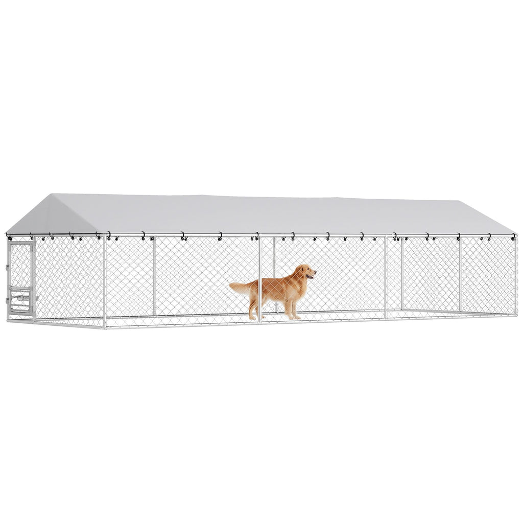 Outdoor Dog Kennel with Lockable Door & Adjustable Bowls
