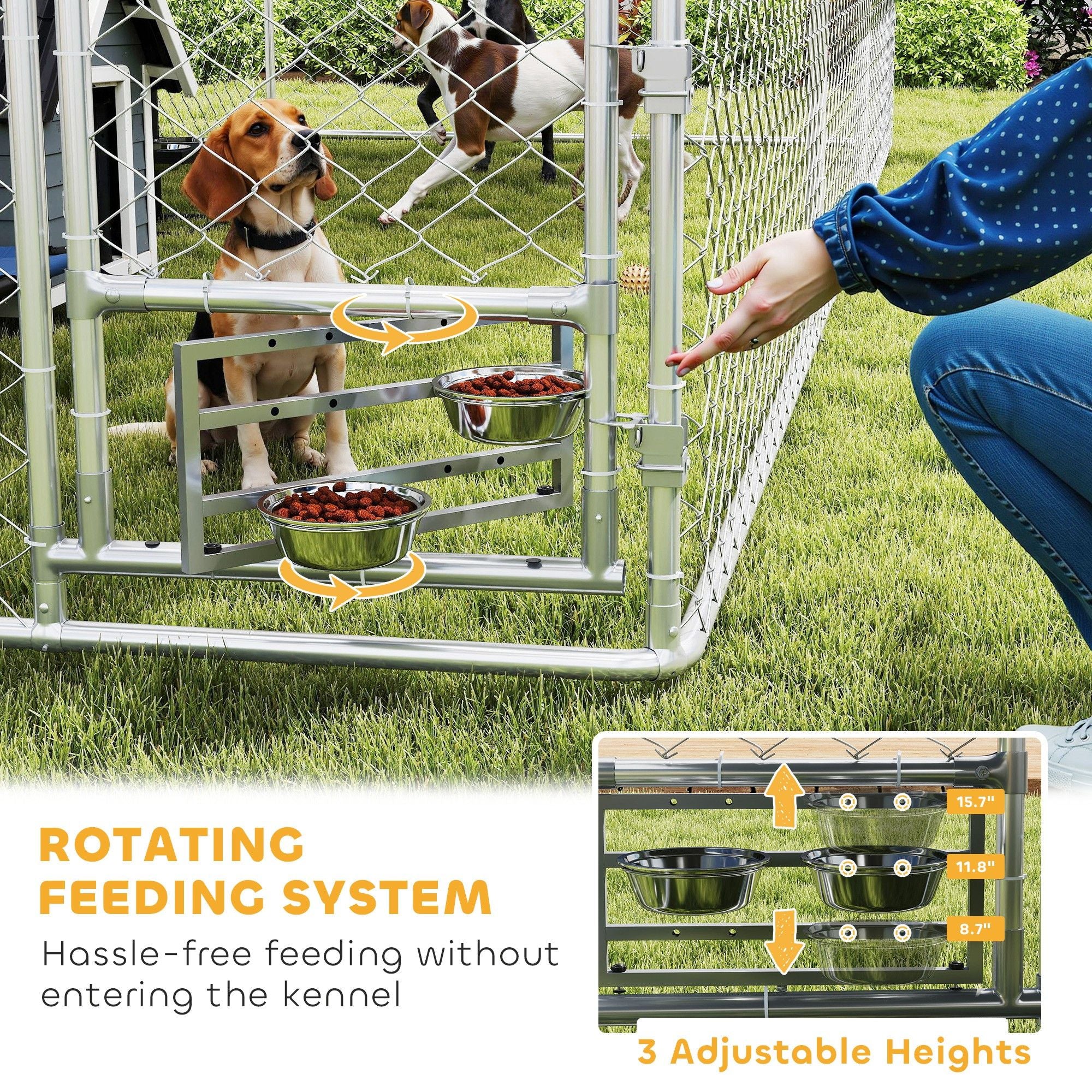 Outdoor Dog Kennel with Lockable Door & Adjustable Bowls
