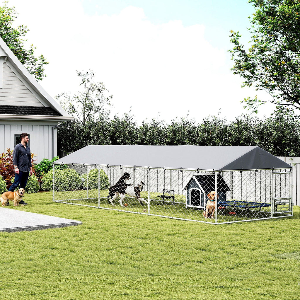 Outdoor Dog Kennel with Lockable Door & Adjustable Bowls