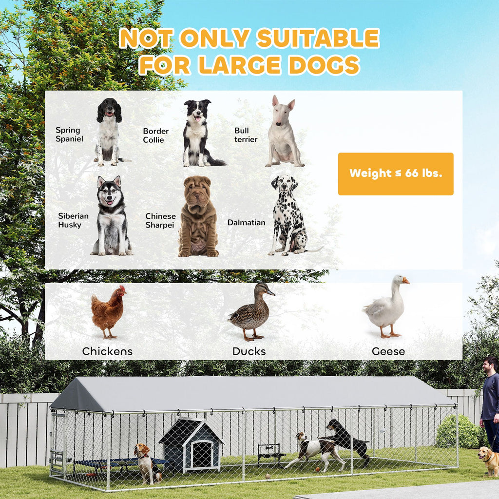 Outdoor Dog Kennel with Lockable Door & Adjustable Bowls